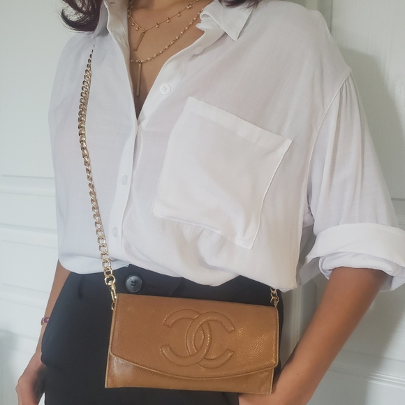 CHANEL WOC CC Wallet on a Chain / Crossbody Bag Upcycled Vintage Conversion Bag - Picture 3 of 16